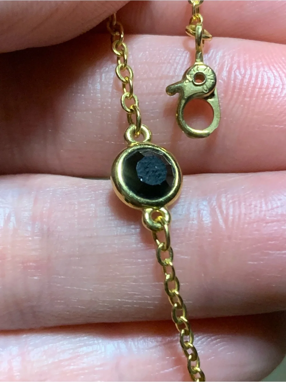 Monet Bezel Set Crystal Chain Necklace Clear Black Gold 30”